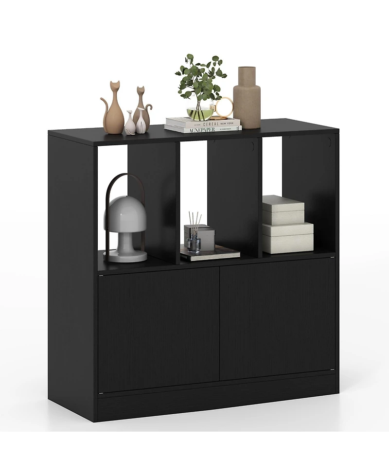 Slickblue 3-Cube Bookcase with Doors 3-Tier Cubic Bookshelf Open Compartments