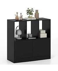 Slickblue 3-Cube Bookcase with Doors 3-Tier Cubic Bookshelf Open Compartments
