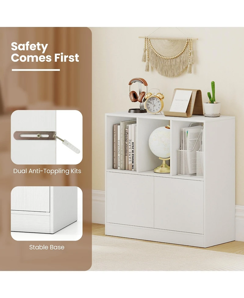 Slickblue 3-Cube Bookcase with Doors 3-Tier Cubic Bookshelf Open Compartments