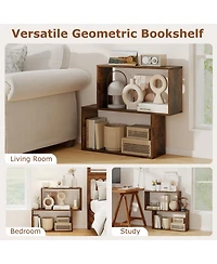 Slickblue 3-Tier Geometric Bookshelf Freestanding Wooden Bookcase with 2 Cubic Compartments