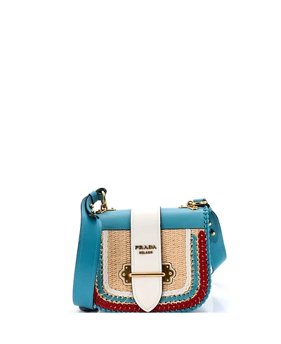 Pre-Owned Prada Small Prada Cahier Rounded Crossbody Bag Leather and Straw