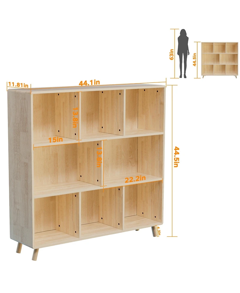 Rainsken 3-Tier Bookshelf, 8 Cube Open Storage Cabinet, Modern Wooden Bookcase for Living Room, Home Office
