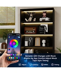 Rainsken 5-Layer Bookshelf, Heavy Duty Free-Standing Bookcase with Led Lighting, Storage Shelves for Living Room, Home Office