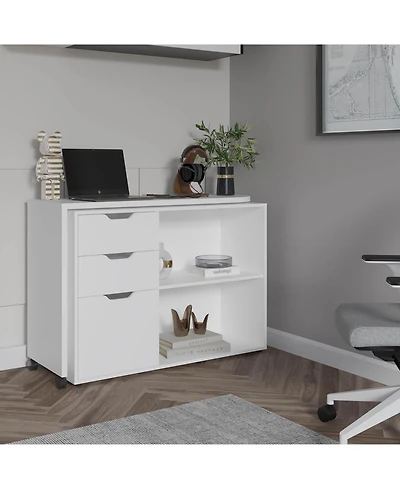 Depot E-Shop Lamont Rotable Desk 31.7" H, 1 Door, 2 Drawers, 2 Shelves, 2 Wheels