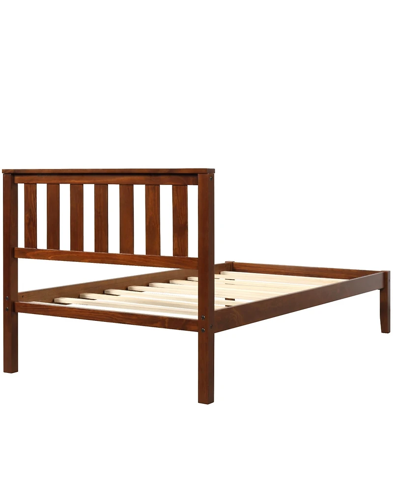 flynama Walnut Wood Platform Bed with Headboard 100 Pine Wood Construction and 6 Support Legs