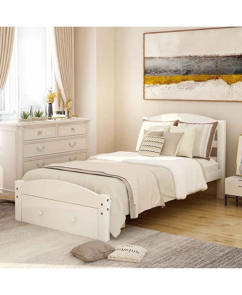 flynama Twin Size Platform Bed Frame With Storage Drawer Wood Slats No Box Spring