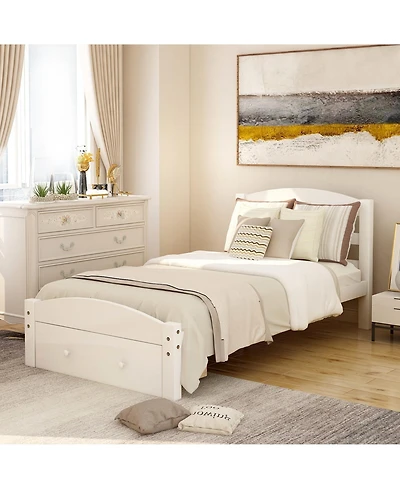 flynama Twin Size Platform Bed Frame With Storage Drawer Wood Slats No Box Spring