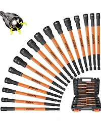 Xdovet 16Pcs Long Magnetic Nut Driver Set for Impact Drill, 6 Inch Long Nut Driver Set, Sae and Metric, 1/4 Inch Hex Shank, Cr-v Steel