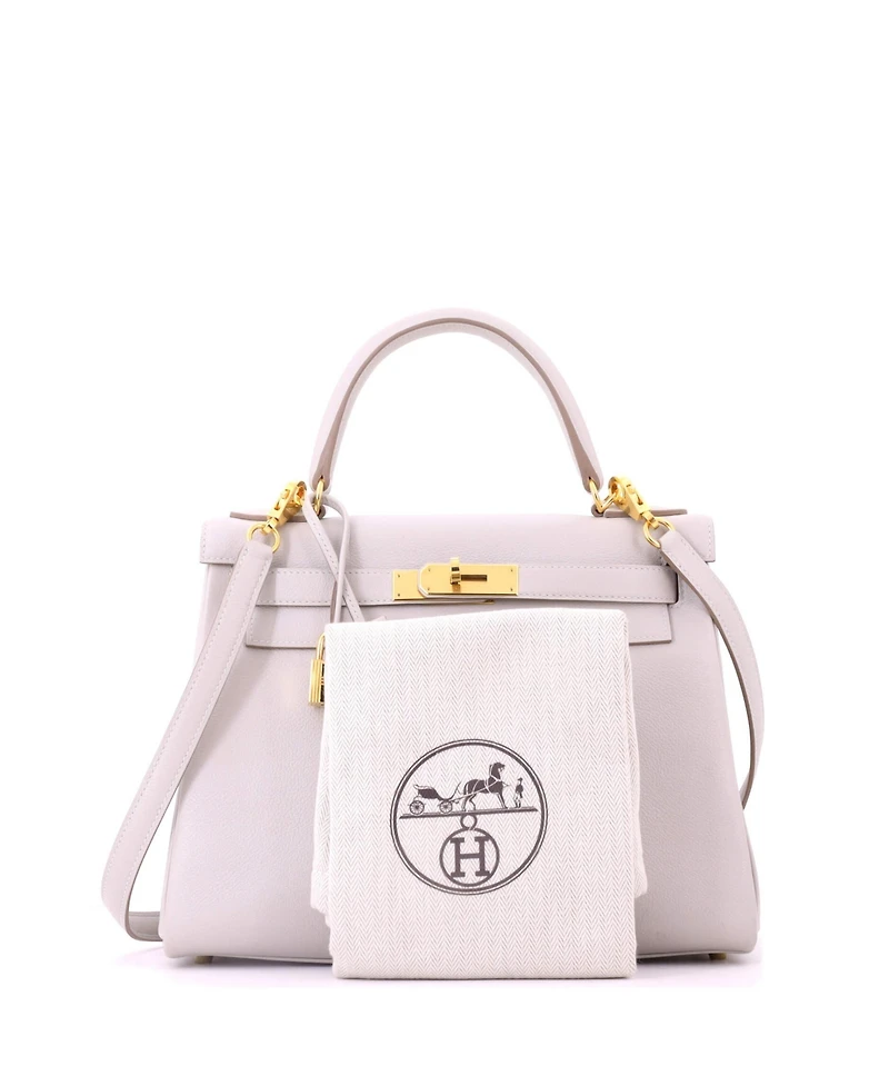 Pre-Owned HERMES Kelly 28 Handbag Grey Evercolor with Gold Hardware