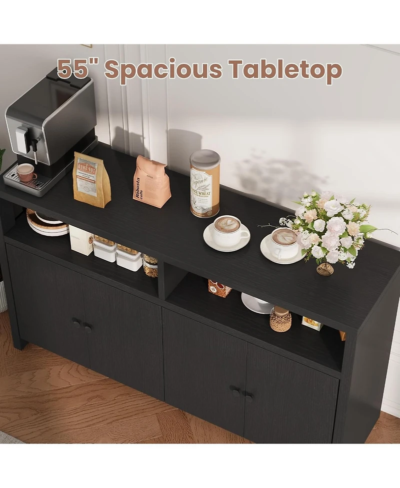 gaomon Buffet Sideboard Cabinet with Storage, 55" Large Farmhouse Kitchen Storage 4 Doors & Adjustable Shelves, Wood Coffee Bar Cabi