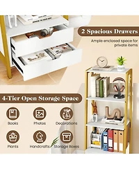 Slickblue Tall 4 Tier Ladder Shelf Bookcase with 2 Drawers Storage Organizer