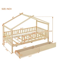 flynama Wooden House Bed Two Drawers