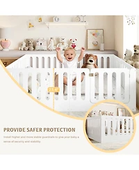 Rainsken Solid Wood Floor Bed, Sturdy Kids Bed Frame with Full Guardrails and Door, Low-Profile Design for Boys Girls, No Box Spring Needed