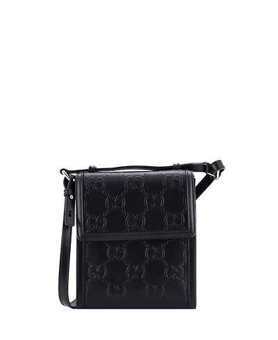 Pre-Owned Gucci Small Flap Crossbody Bag Gg Embossed Perforated Leather