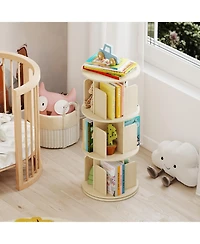 Slickblue 3-Tier Rotating Bookshelf with Dividers and Anti-falling