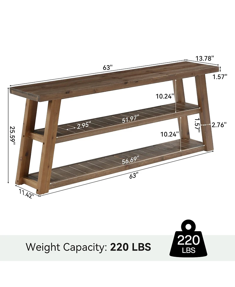Tribesigns 3-Tier Solid Wood Tv Stand, 63" Framhouse Rustic Entertainment Center for TVs Up to 70 Inches