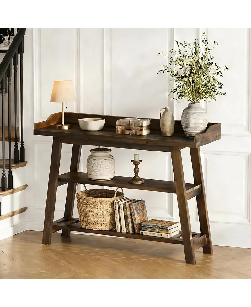 Tribesigns Solid Wood Entryway Table, 45" Narrow Console Table, 3-Tier Farmhouse Behind Couch Sofa Table