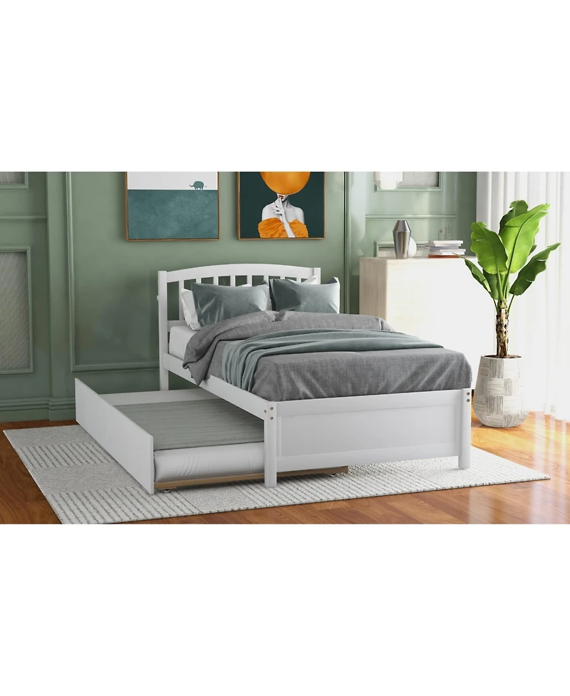 flynama Twin Size Wood Platform Bed With Trundle Pine Wood No Box Spring