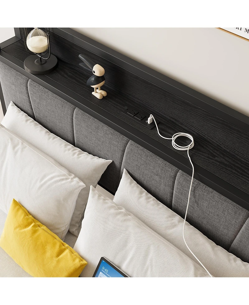 flynama Bed Frame Storage Headboard Charging Station Easy Assembly