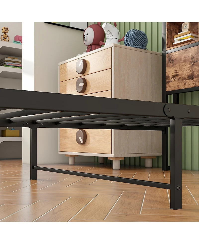 flynama Metal Bed Storage Headboard Charging Station Bookcase