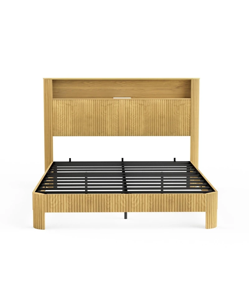 flynama Bed Frame Wavy Curved Storage Headboard Charging Station