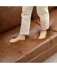 gaomon 81" Mid-Century Faux Leather Sofa, 3-Seater Deep Seat Couch, Removable Pu Cover