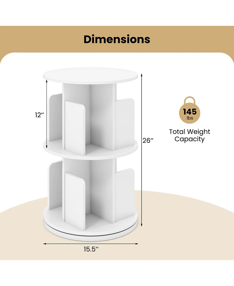 Slickblue 2-Tier Rotating Bookshelf with Dividers and Anti-falling