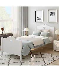 flynama Twin Size Platform Bed Frame with Wood Slat Support Headboard Footboard and Classic Design