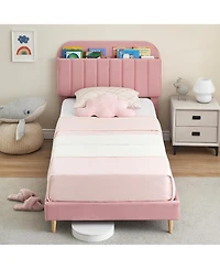 gaomon Twin Bed Frame with Upholstered Storage Headboard & Bookshelf