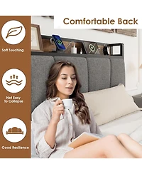 gaomon Bed Frame with 2 Storage Drawers & Charging Station, Linen Upholstered Headboard, Heavy Duty
