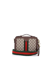 Pre-Owned Gucci Small Ophidia Zip Around Camera Bag Gg Coated Canvas