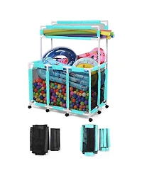 Yescom 424 Gal Pool Float Storage Bin Blue Net Replacement 52"x33"x67" 2 Tiers Rolling Toys Cart
