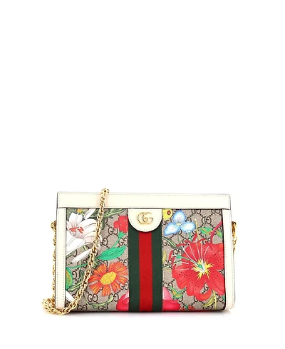 Pre-Owned Gucci Small Ophidia Chain Shoulder Bag Flora Gg Coated Canvas