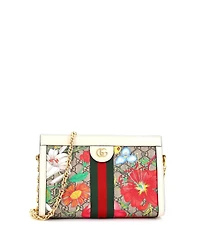Pre-Owned Gucci Small Ophidia Chain Shoulder Bag Flora Gg Coated Canvas