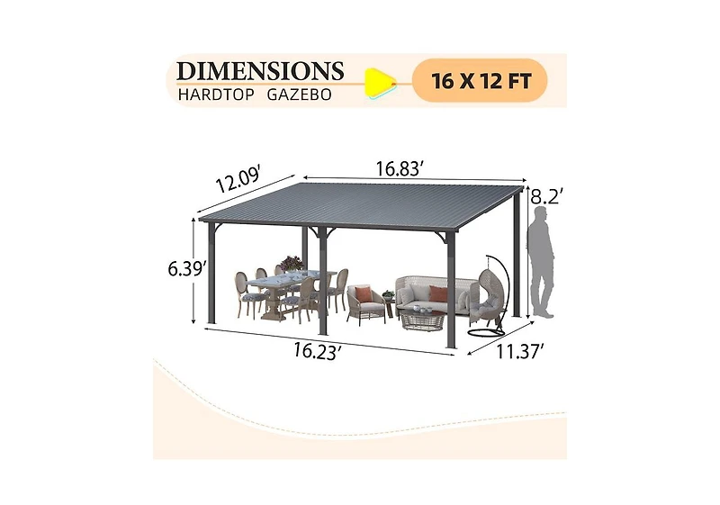 Aecojoy Hardtop Gazebo Outdoor Pergola Lean to Metal Pergolas