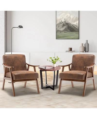 Clihome Modern Accent Chair, Living Room Chair with Solid Wood Frame, Lounge Wingback