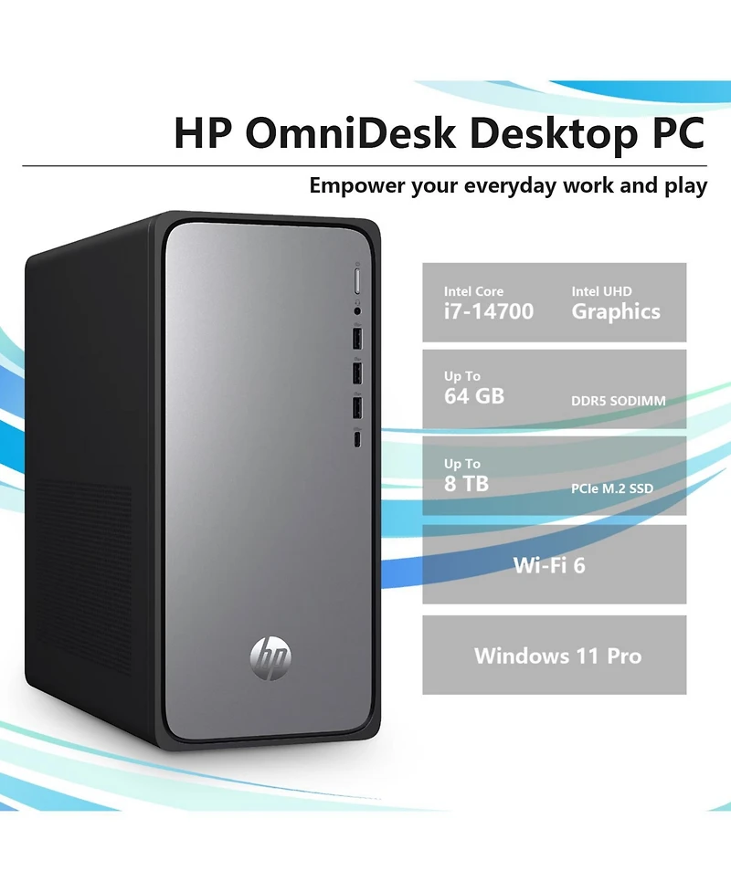 Hp OmniDesk Tower Desktop Intel Core i7 32GB Ram Intel Uhd Graphics 1TB Ssd Storage Windows 11 Pro