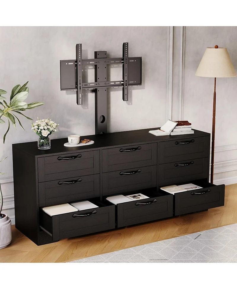 gaomon 9 Drawer Dresser Tv Stand with Mount for 32-85 TVs, Modern Entertainment Center Drawers, Media Console Table Bedroom Living
