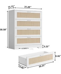 gaomon 4 Drawer Dresser for Bedroom, Rattan Chest of Dressers, Modern Wood Tall with Power Outlets
