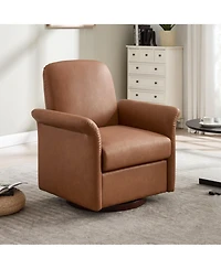 Clihome Modern Swivel Barrel Accent Chair with Wood Base