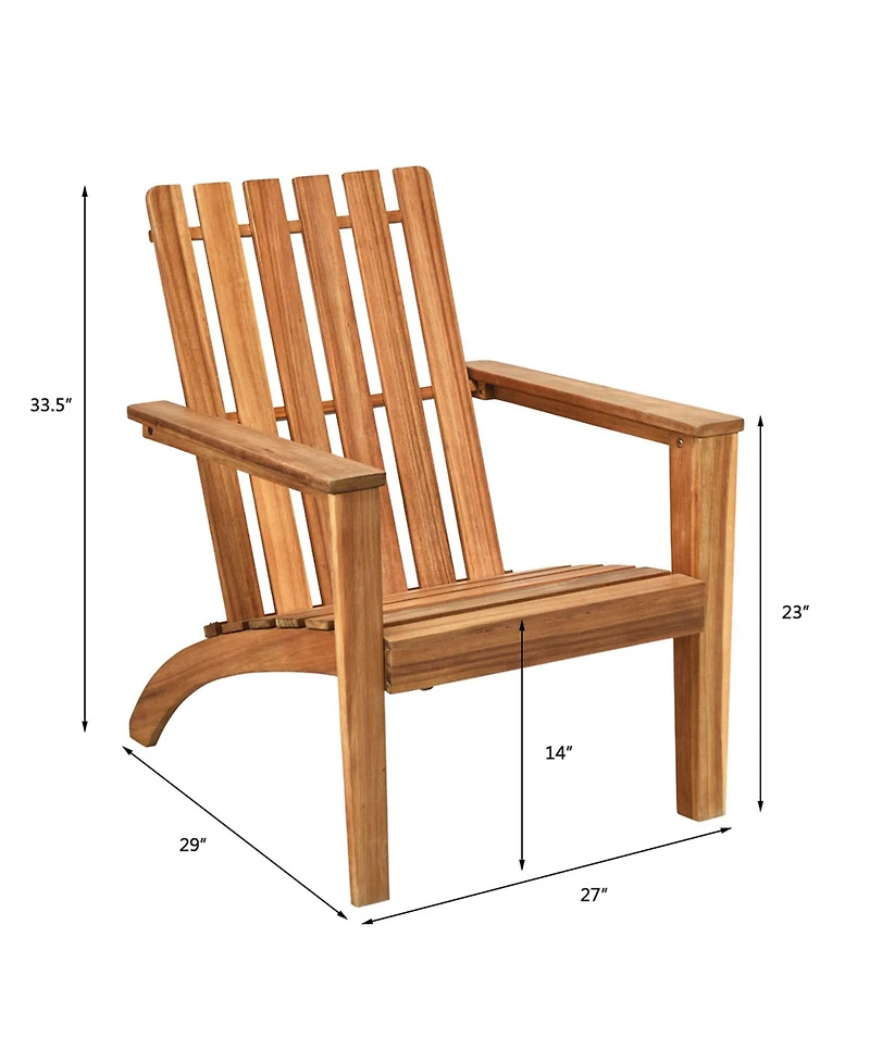 Gymax Set of 2 Outdoor Wooden Adirondack Chair Patio Lounge Chair w/ Armrest