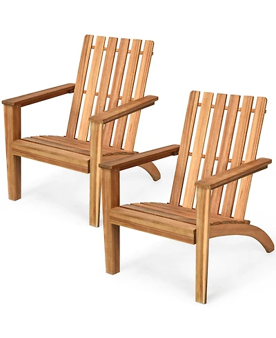 Gymax Set of 2 Outdoor Wooden Adirondack Chair Patio Lounge Chair w/ Armrest