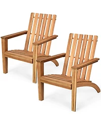 Gymax Set of 2 Outdoor Wooden Adirondack Chair Patio Lounge Chair w/ Armrest