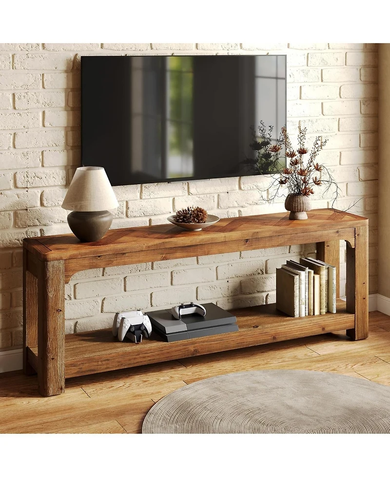 Tribesigns Solid Wood Tv Stand with Open Storage Shelves, Farmhouse Tv Stand for 65-Inch Tv