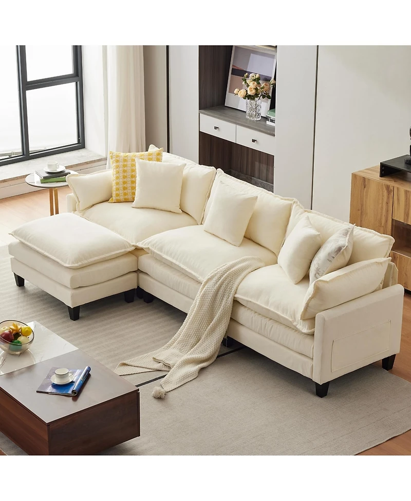 gaomon 112" L-Shaped Modular Sectional Sofa, Deep Seat Cloud Couch with Chenille and Corduroy, Ottoman and Armrests