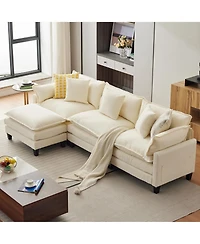 gaomon 112" L-Shaped Modular Sectional Sofa, Deep Seat Cloud Couch with Chenille and Corduroy, Ottoman and Armrests
