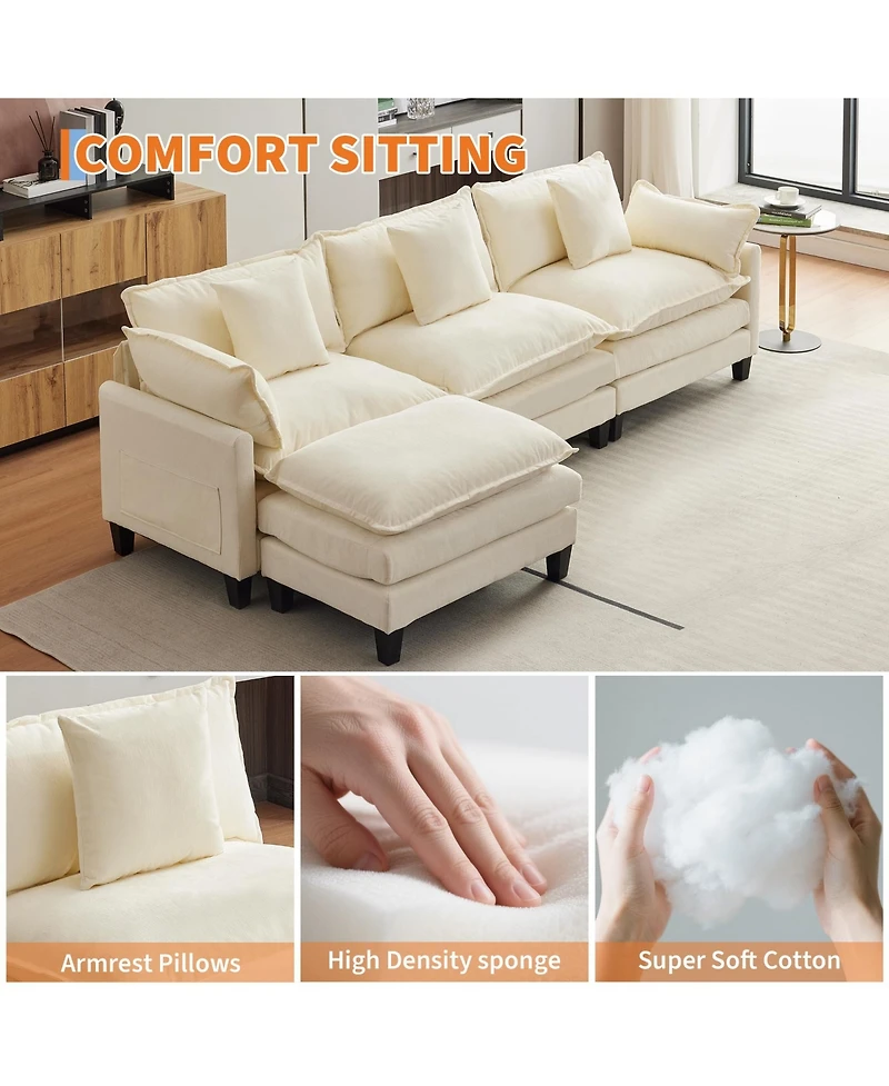 gaomon 112" L-Shaped Modular Sectional Sofa, Deep Seat Cloud Couch with Chenille and Corduroy, Ottoman and Armrests