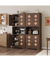 gaomon 72" Tall Pantry Cabinet with Countertop, Freestanding Kitchen Hutch Storage Cupboard Carved Door & Crystal Handle