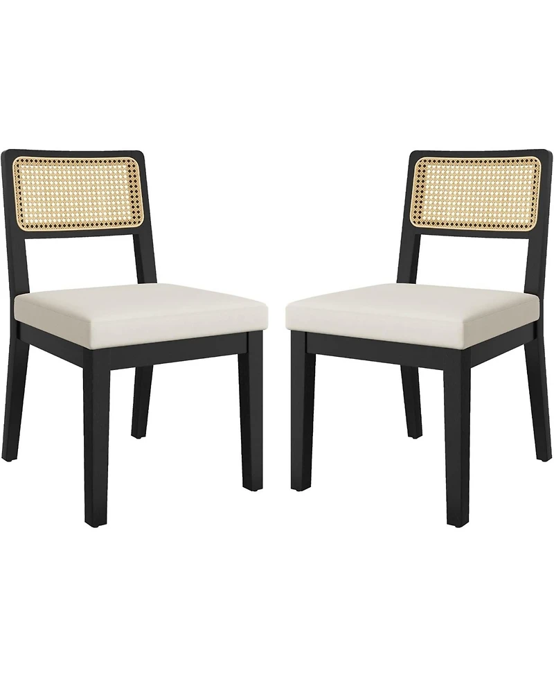 gaomon Rattan Dining Chairs Set of 2,French Country Upholstered Dining Chairs Wood Frame,Rattan Backrest,Armless Chair for Kitchen