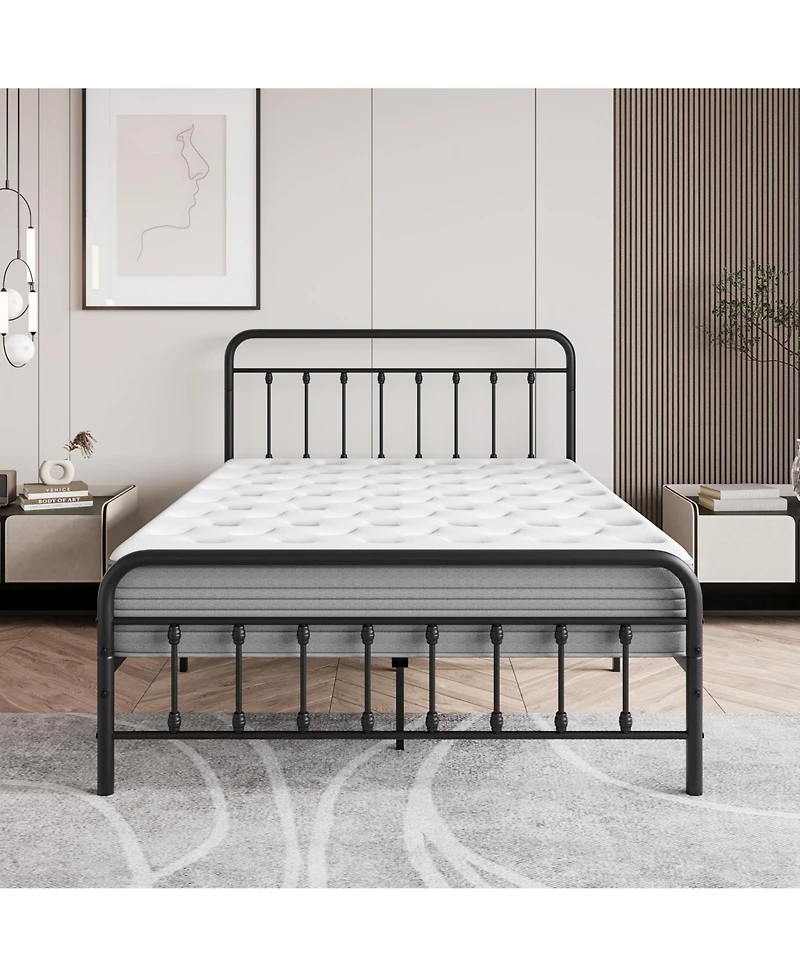 flynama Full Size Victorian Metal Bed Frame Headboard Footboard Storage
